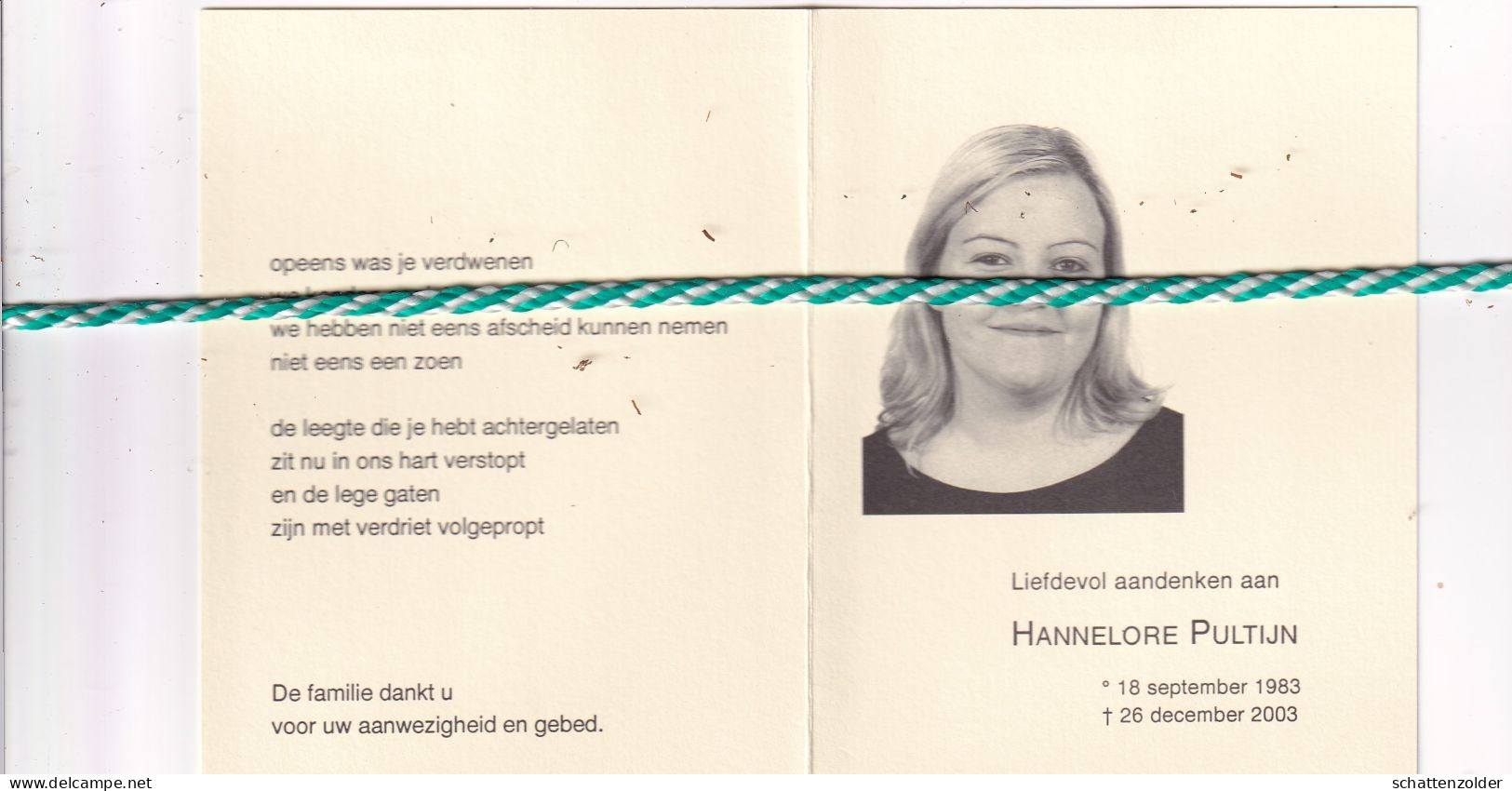 Hannelore Pultijn, 1983, 2003. Foto - Overlijden