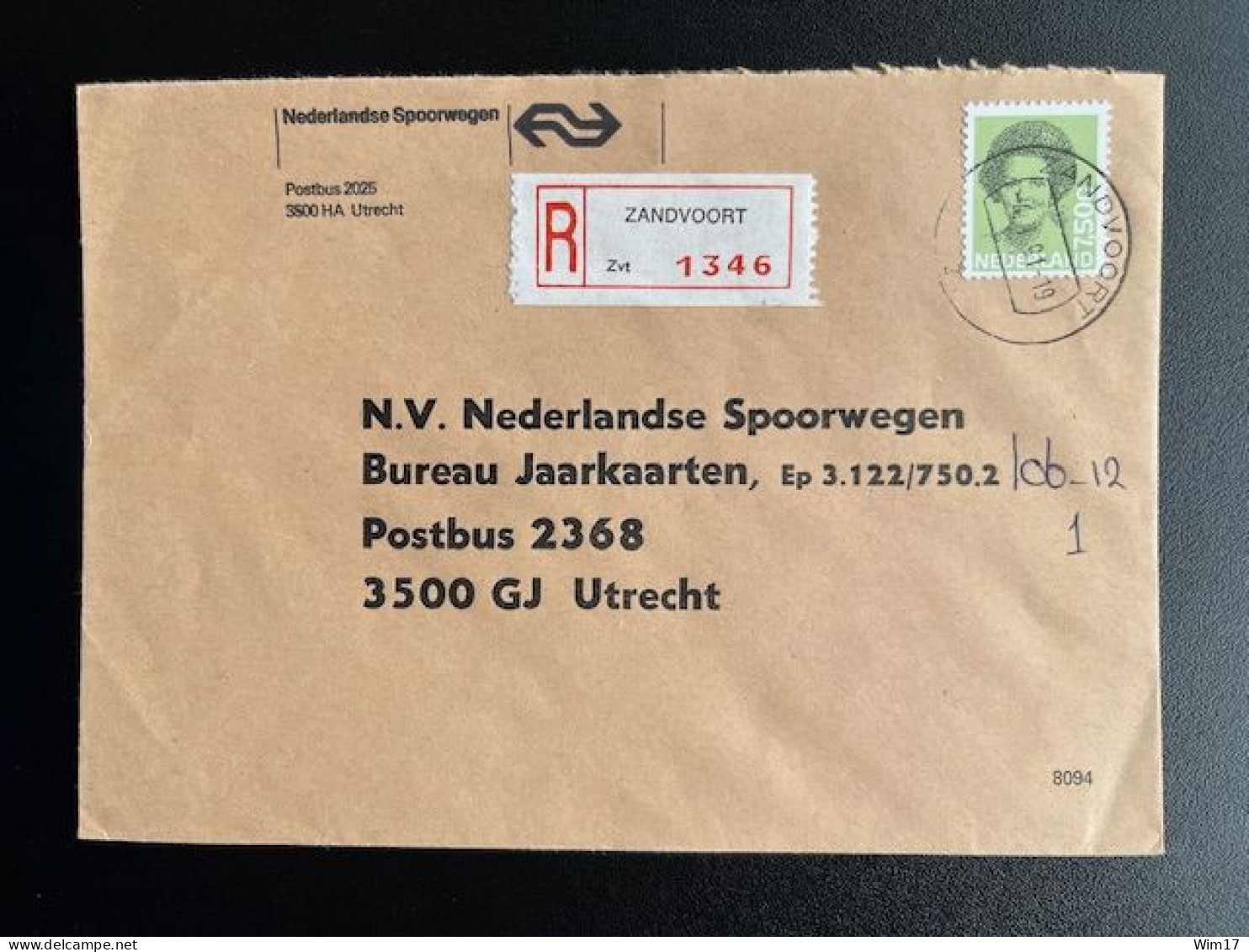 NETHERLANDS 1991 REGISTERED LETTER ZANDVOORT TO UTRECHT 04-01-1991 NEDERLAND AANGETEKEND - Lettres & Documents