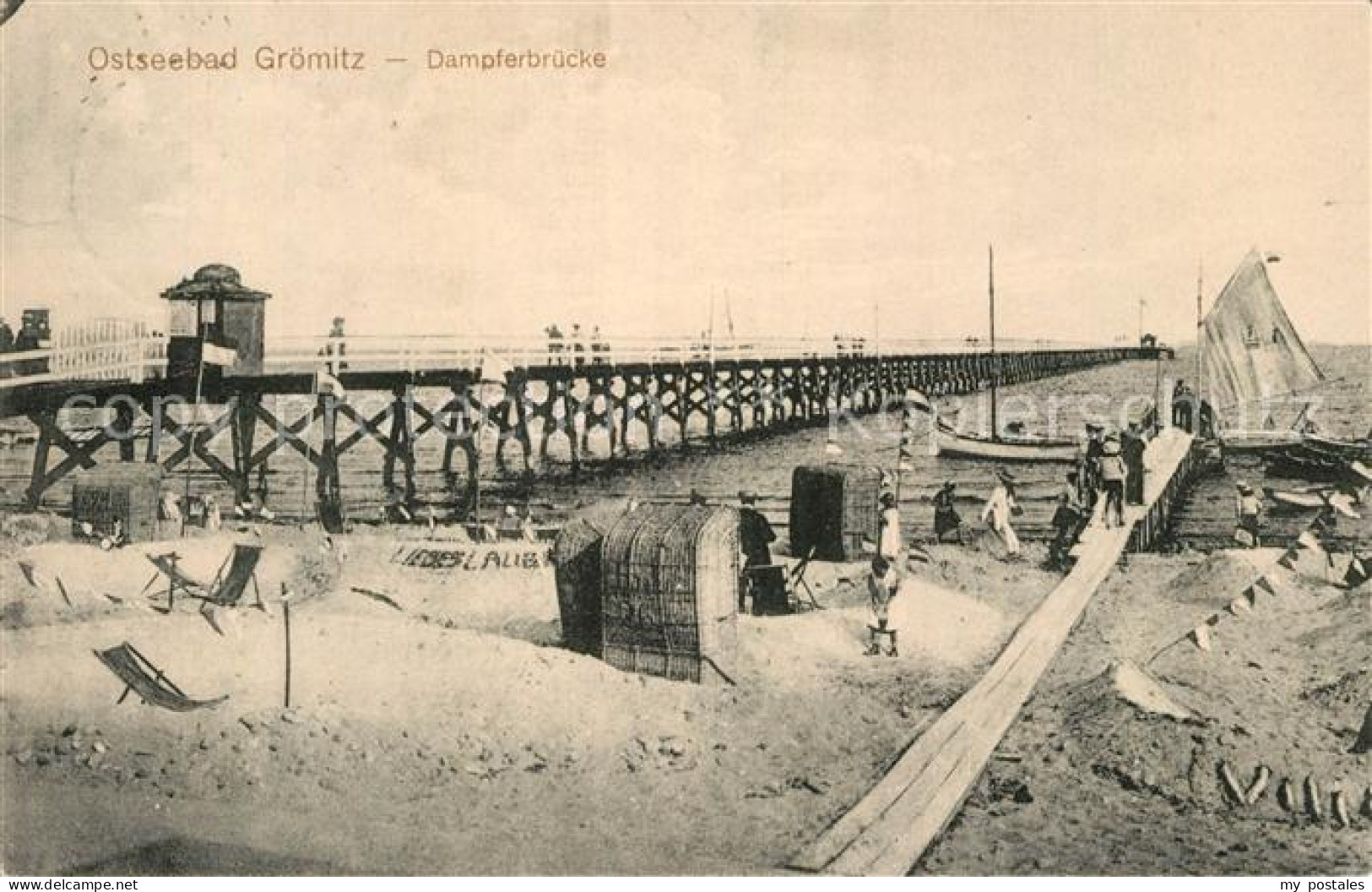 73171840 Groemitz Ostseebad Dampferbruecke Strand Groemitz Ostseebad - Grömitz