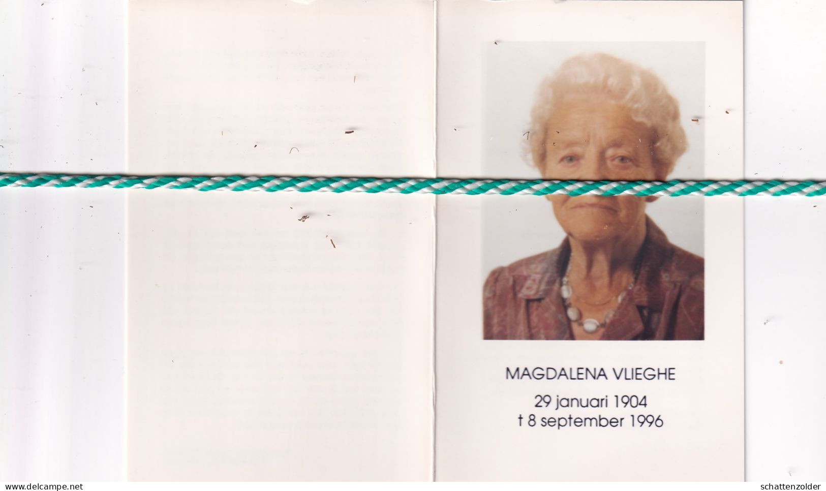 Magdalena Vlieghe-Depoortere, Heestert 1904, Dentergem 1996. Foto - Obituary Notices