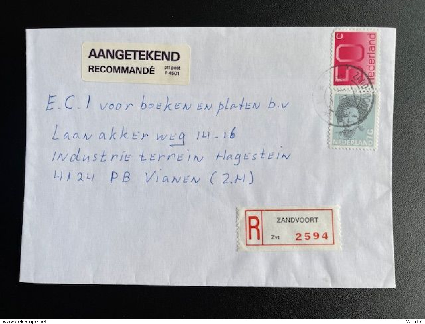 NETHERLANDS 1991 REGISTERED LETTER ZANDVOORT TO VIANEN 23-01-1991 NEDERLAND AANGETEKEND - Lettres & Documents