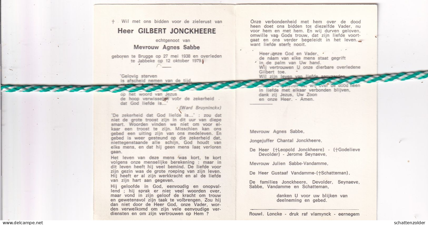 Gilbert Jonckheere-Sabbe, Brugge 1938, Jabbeke 1979 - Obituary Notices