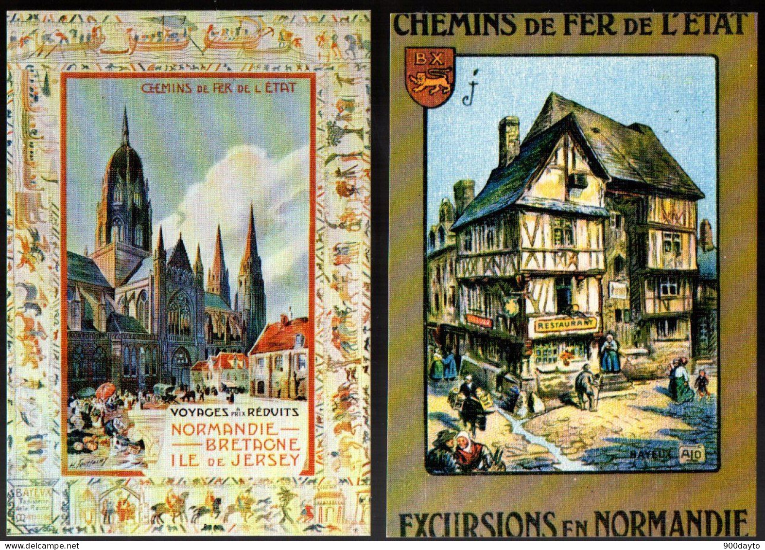 Lot De 2 CP. PUBLICITE. Vieilles Affiches Du Temps Passé: Chemin De Fer: Bayeux. - Advertising