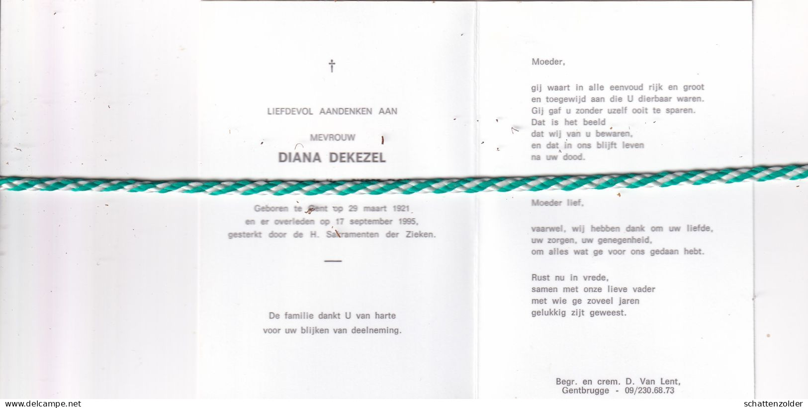 Diana Dekezel-Flou, Gent 1921, 1995. Foto - Overlijden