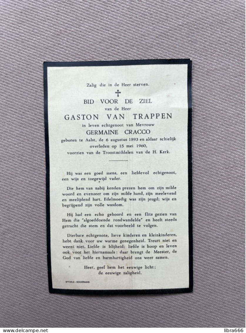 VAN TRAPPEN Gaston °AALST 1893 +AALST 1960 - CRACCO - Obituary Notices