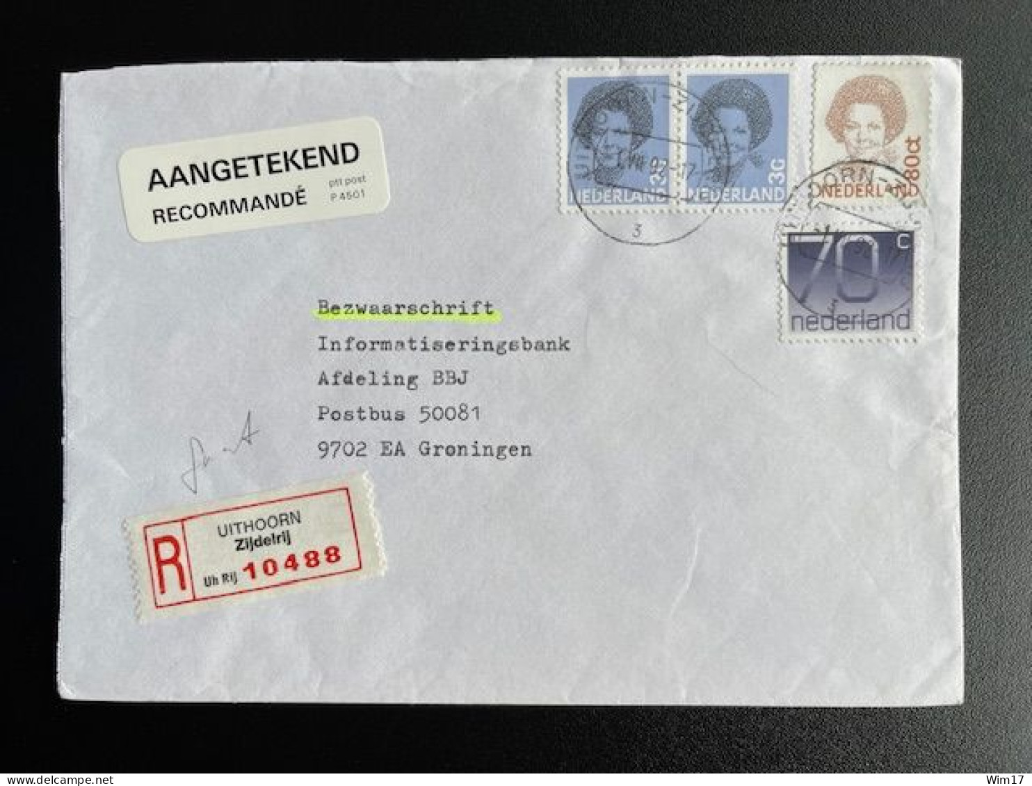 NETHERLANDS 1992 REGISTERED LETTER UITHOORN ZIJDELRIJ TO GRONINGEN 01-07-1992 NEDERLAND AANGETEKEND - Briefe U. Dokumente