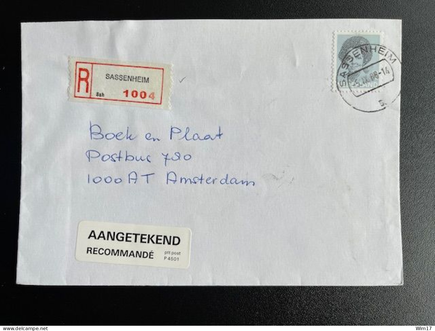 NETHERLANDS 1988 REGISTERED LETTER SASSENHEIM TO AMSTERDAM 05-09-1988 NEDERLAND AANGETEKEND - Covers & Documents