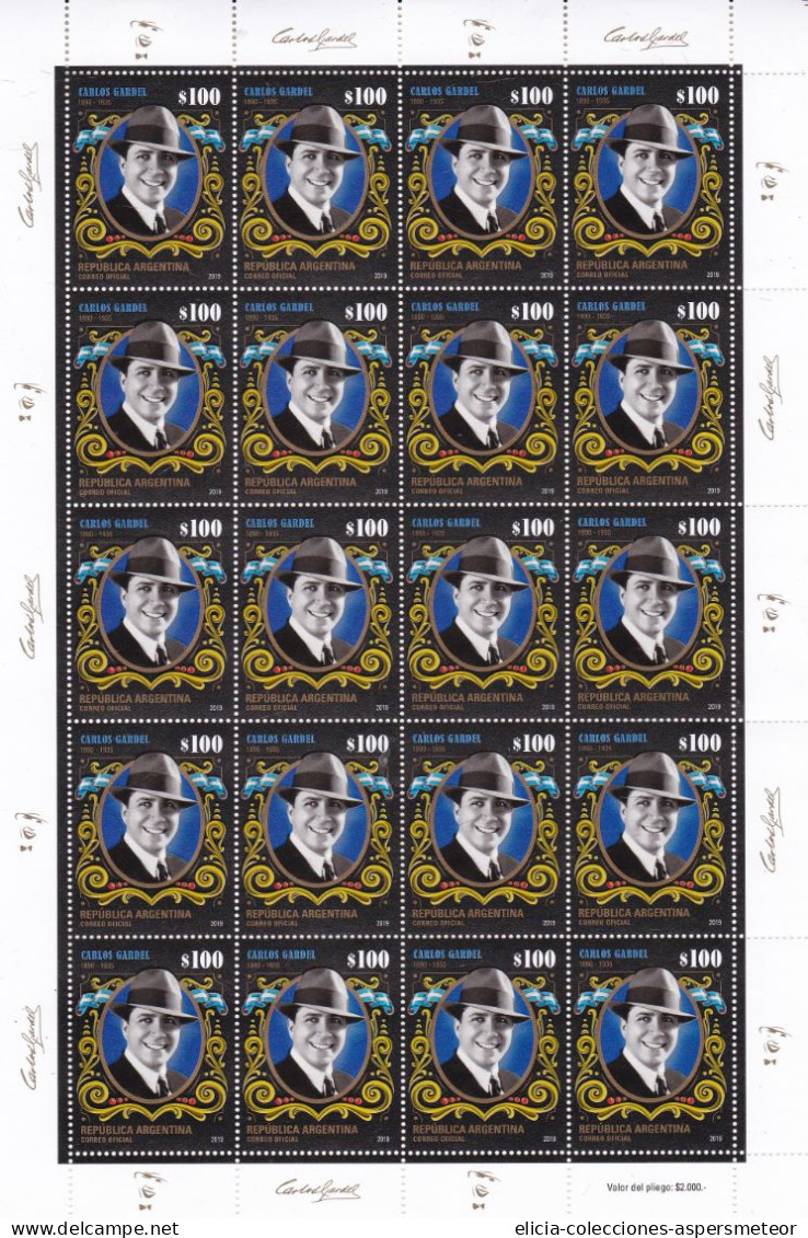 Argentina - 2019 - Tribute To Carlos Gardel - Full Sheet - MNH - Unused Stamps