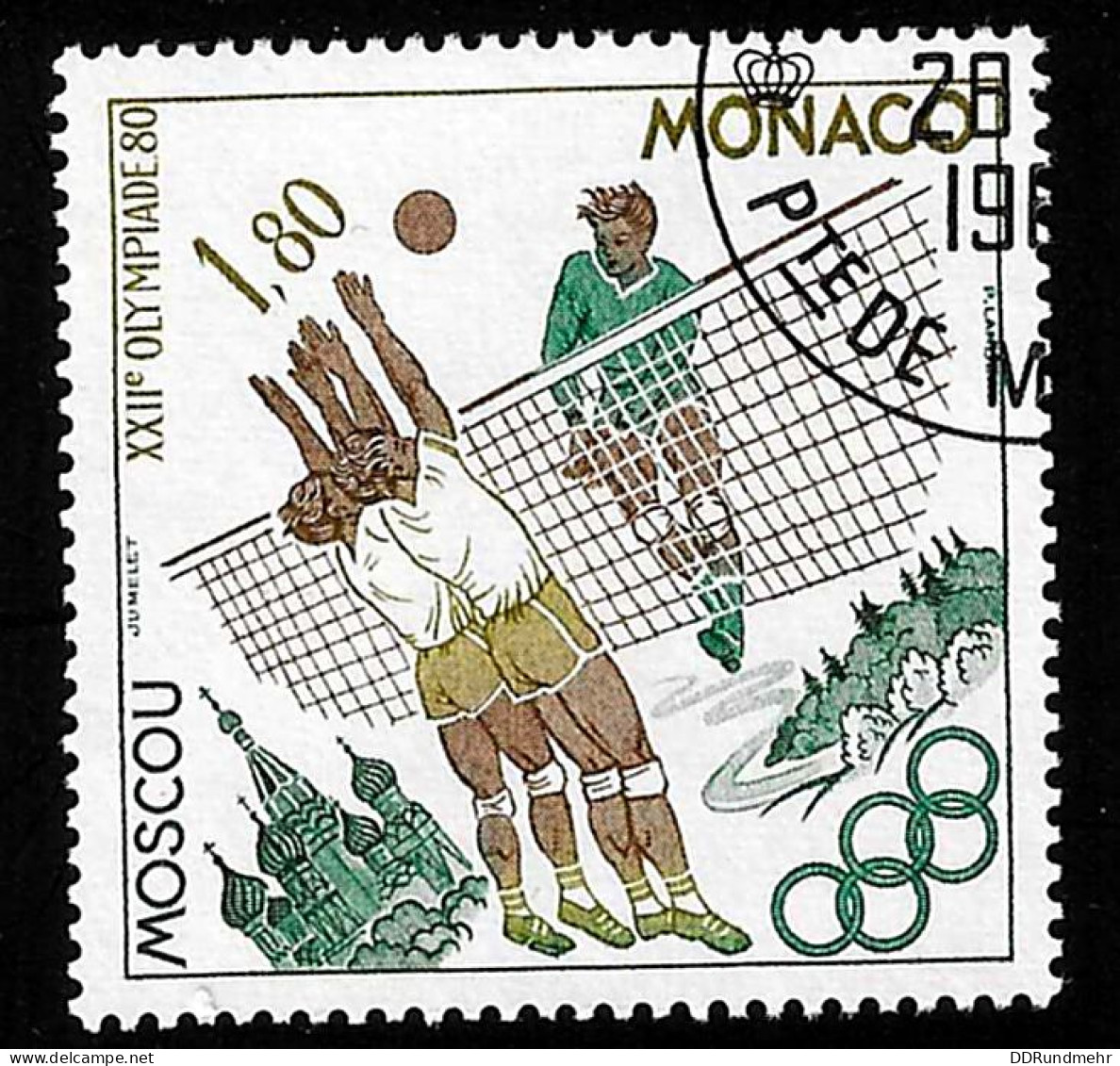 1980  Volleyball Michel MC 1418 Stamp Number MC 1224 Yvert Et Tellier MC 1221 Stanley Gibbons MC 1438 Used - Usados