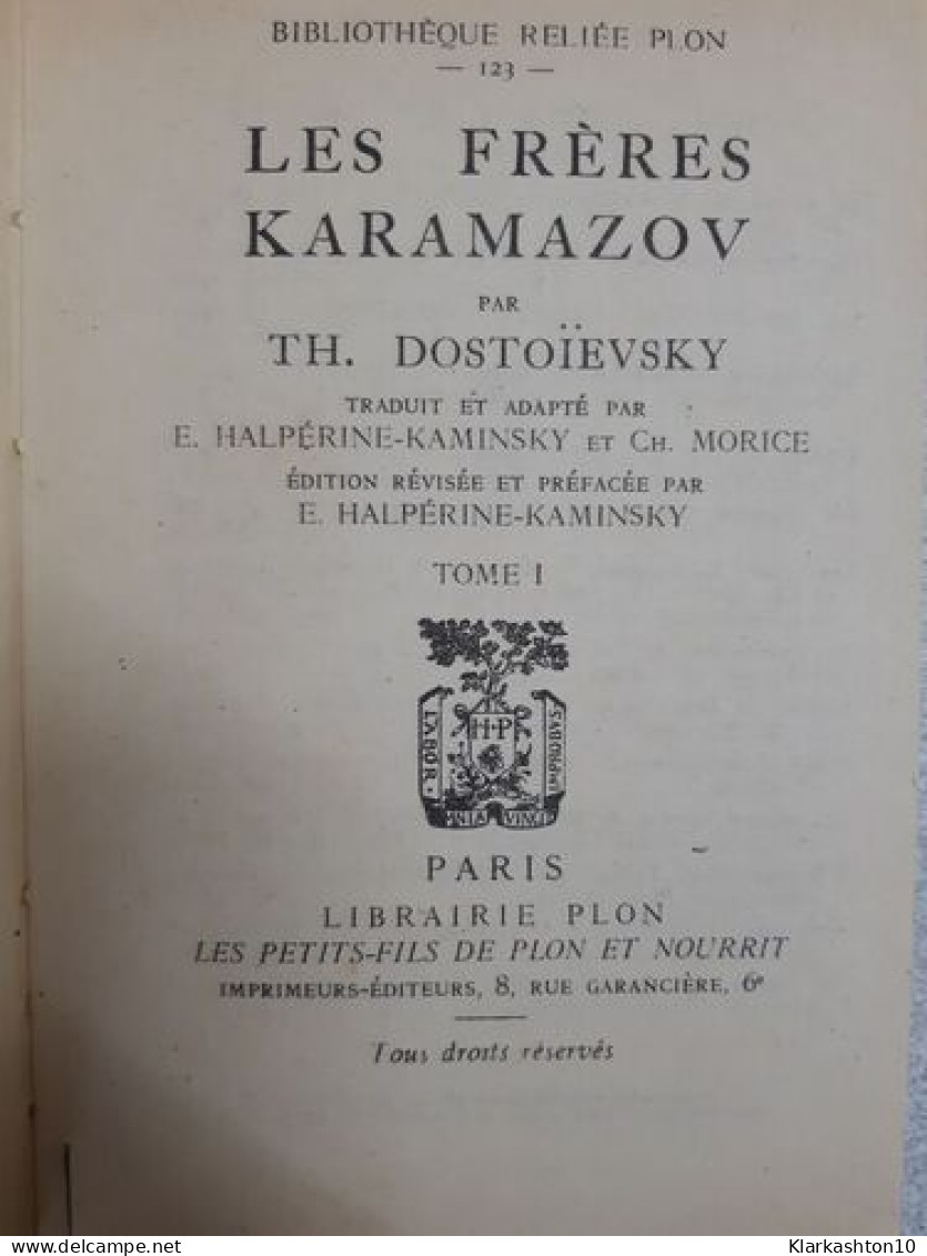 Les Frères Karamazov Tome 1 - Other & Unclassified