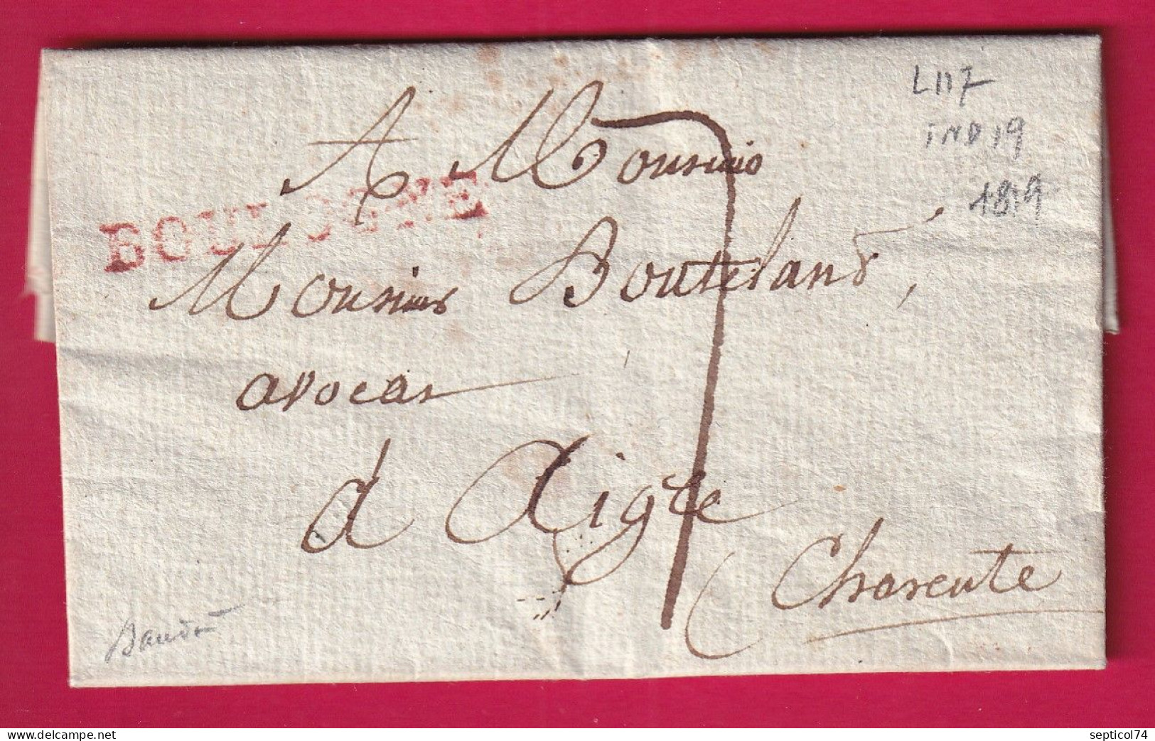 PETITE POSTE DE BANLIEUE MARQUE BOULOGNE ROUGE SEINE PARIS LENAIN N°117 INDICE 19 POUR AIGRE CHARENTE SIGNE BAUDOT - 1701-1800: Voorlopers XVIII