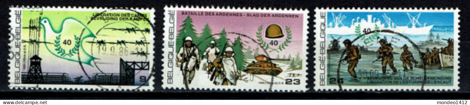 België 1985 OBP 2186/2188 - Y&T 2188/90 - World War, Bevrijding, Libération, La Bataille Des Ardennes - Gebraucht