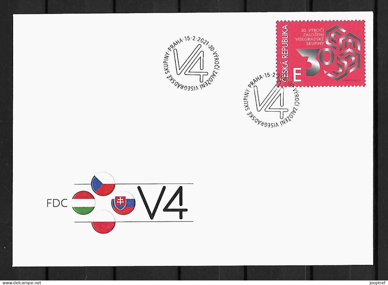 2021 Joint Czech Republic - Hungary - Poland - Slovakia, FDC CZECH REPUBLIC WITH 1 STAMP: Visegrad 30 Years - Emisiones Comunes