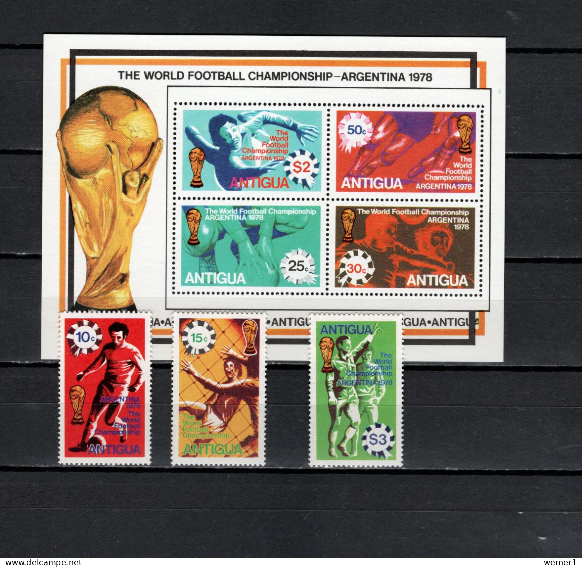 Antigua 1978 Football Soccer World Cup Set Of 3 + S/s MNH - 1978 – Argentine