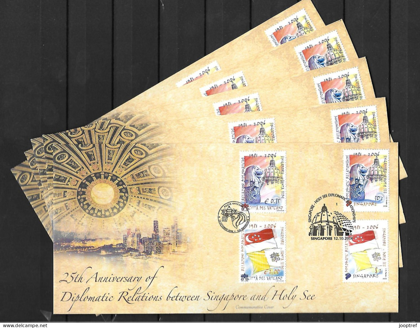 2006 Joint / Congiunta Singapore And Vatican City, 5X OFFICIAL MIXED FDC 2+2 STAMPS: Relationship - Emissioni Congiunte