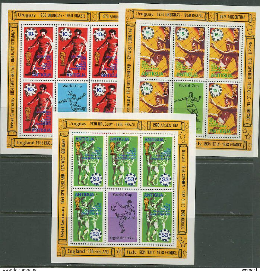 Antigua 1978 Football Soccer World Cup Set Of 3 Sheetlets MNH - 1978 – Argentine
