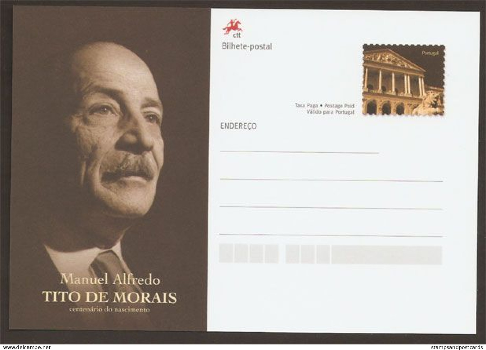 Portugal Entier Postal Tito De Morais Fondateur PS Parti Socialiste Antifasciste 2010 Stationery Socialist Party Founder - Enteros Postales