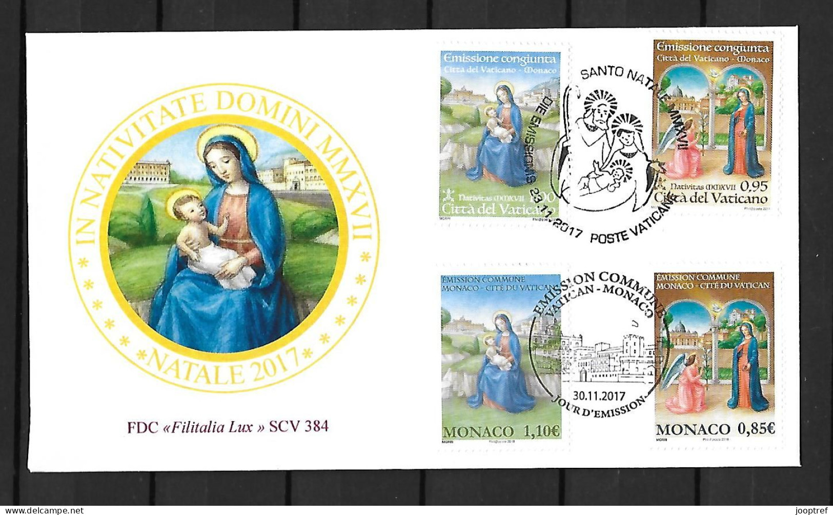 2017 Joint/Commune/Congiunta Vatican And Monaco, MIXED FDC WITH 2+2 STAMPS: Christmas - Emissions Communes