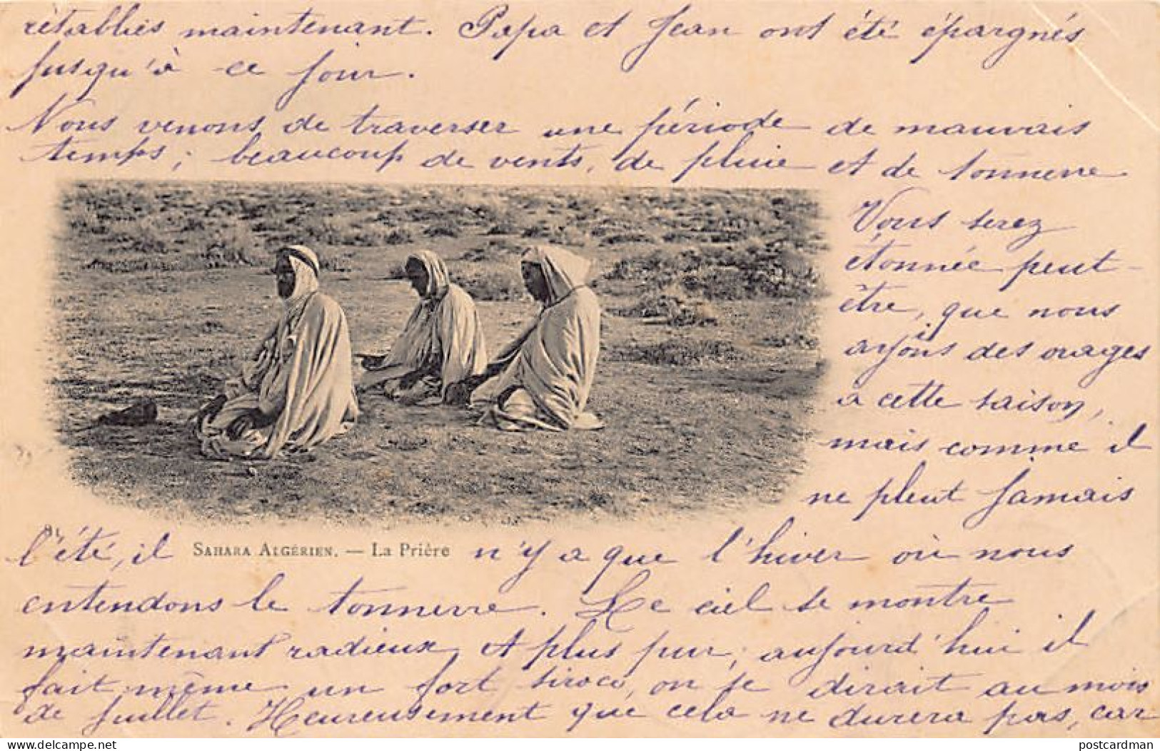 Algérie - CARTE PRÉCURSEUR Année 1900 - Sahara Algérien - La Prière - Ed. Inconnu  - Scenes