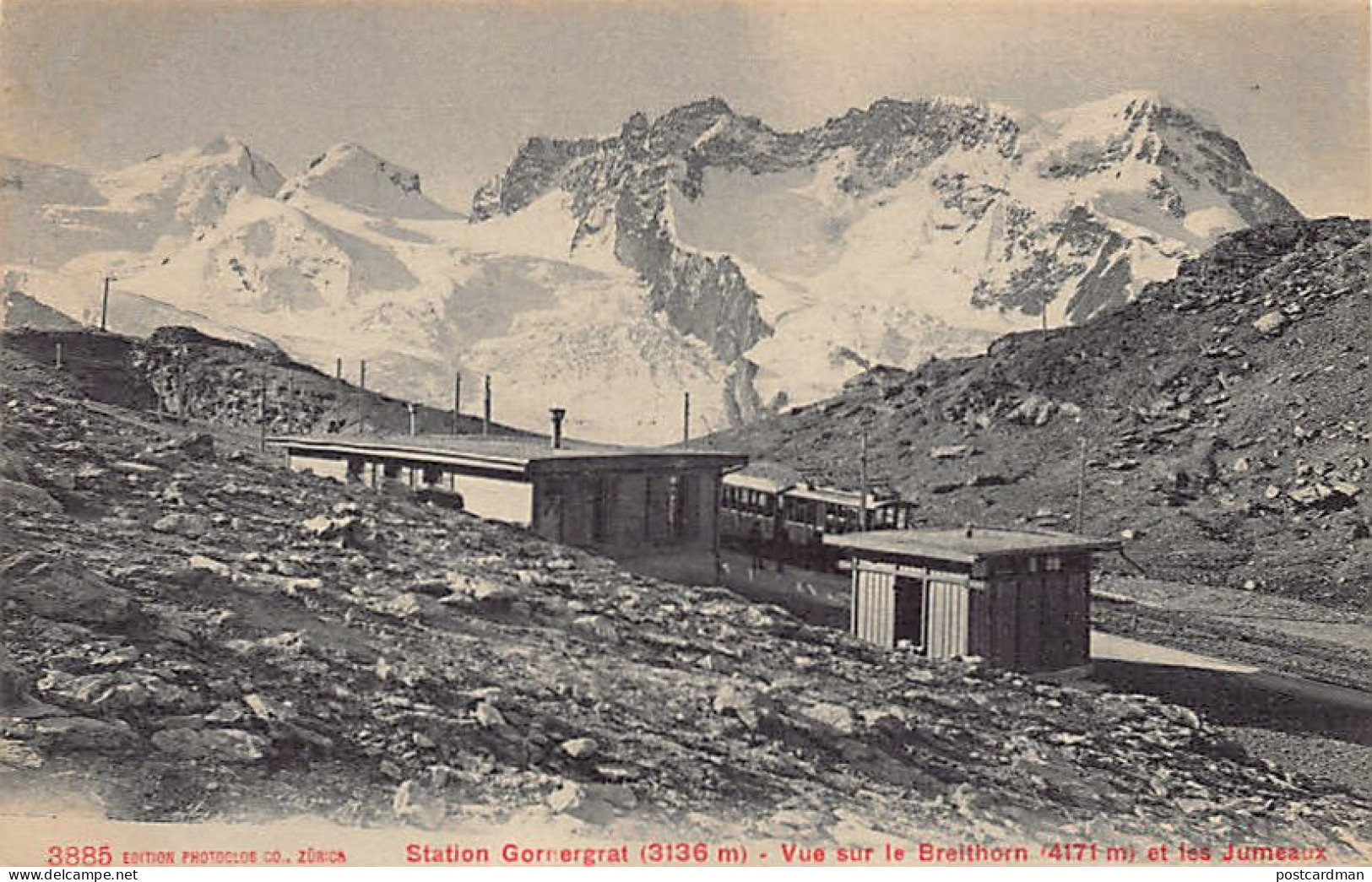 Suisse - Gornergrat (VS) Vue Sur Le Breithorn Et Les Jumeaux - Tamn Höchstes Postbureau Europa's - Ed. Photoglob 3885 - Autres & Non Classés