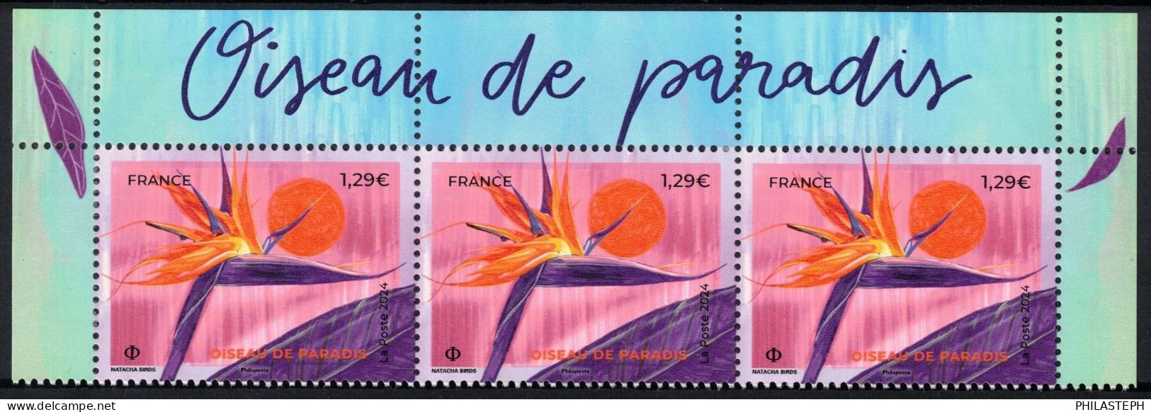 FRANCE 2024 - Les Fleurs Tropicales - Oiseau De Paradis - Bande De 3 Haut De Feuille Avec Texte YT 5750 Neuf ** - Altri & Non Classificati