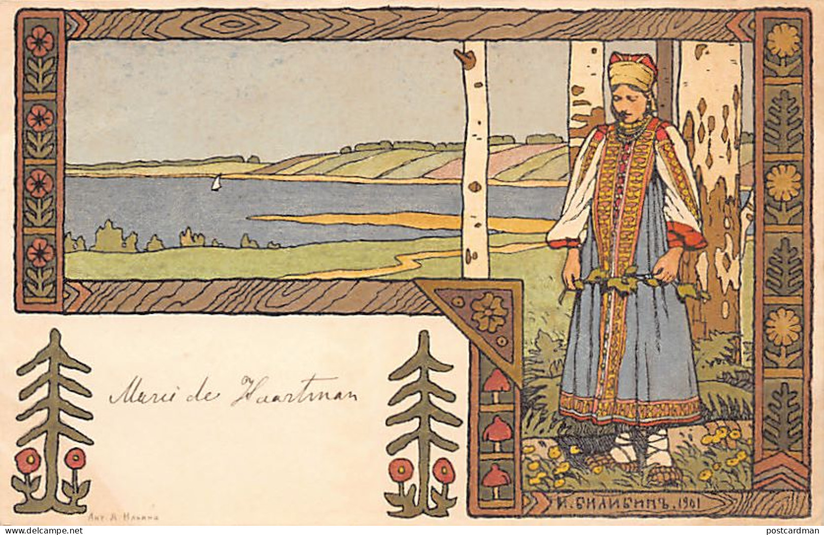Russia - Artist Signed Ivan Bilibin - Woman Near The Lake - RED CROSS Year 1901. - Russia
