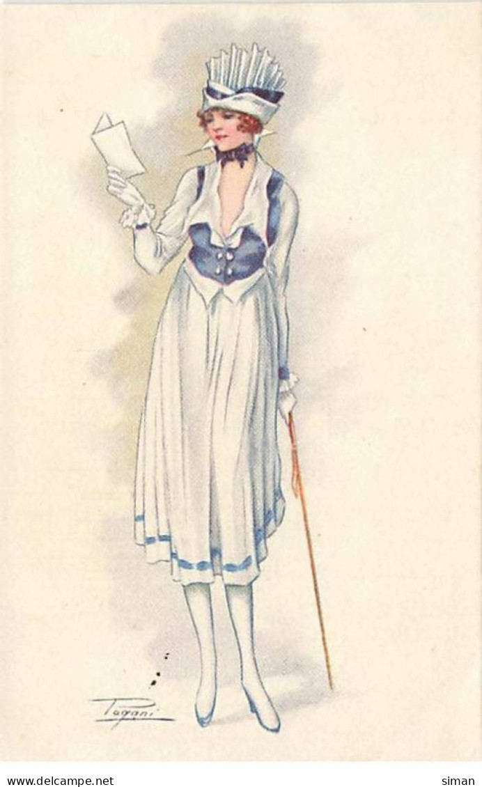 N°23863 - Illustrateur Pagani N°494-3 - Jeune Femme élégante Lisant Un Mot - Other & Unclassified