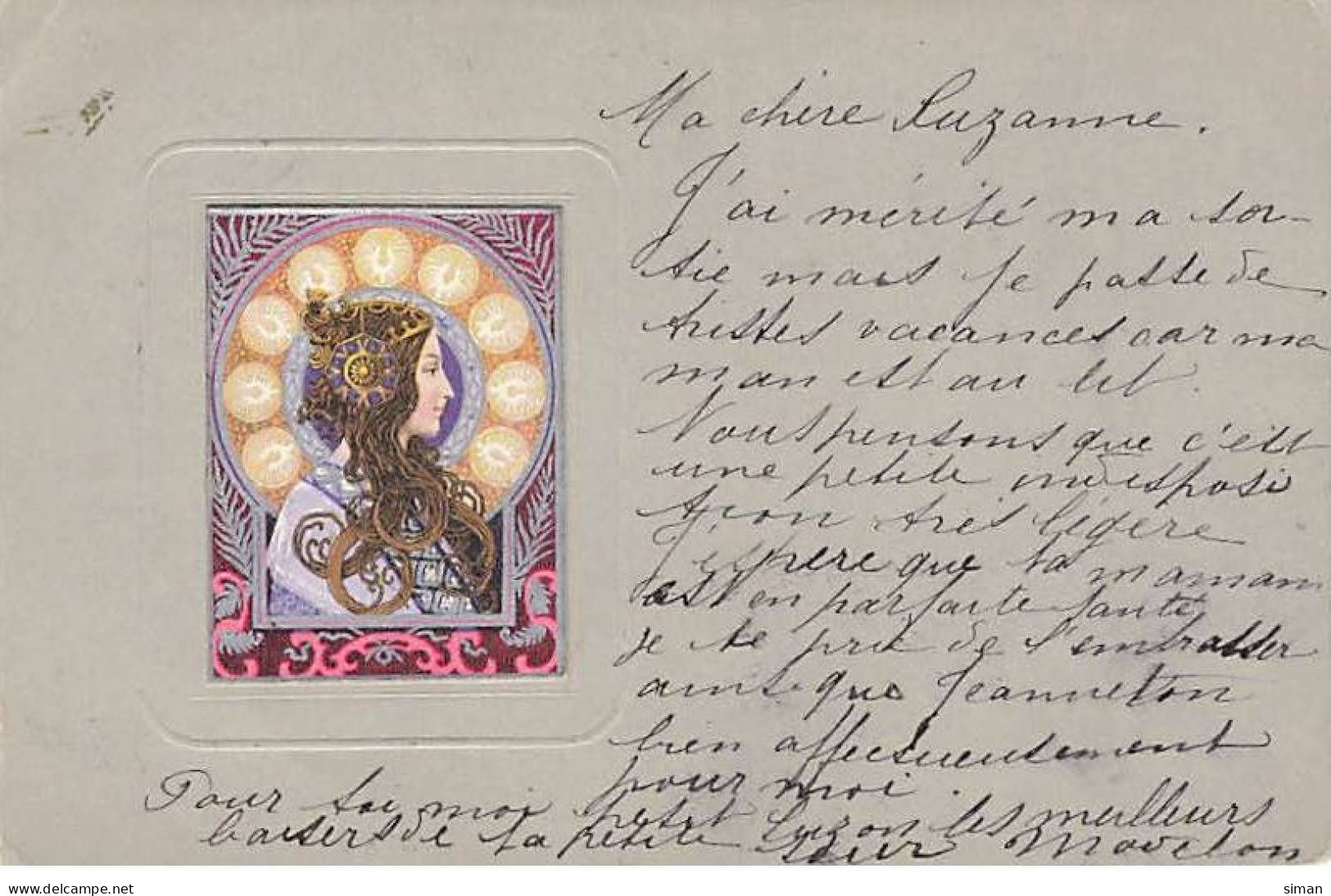 N°23864 - Carte Gaufrée - Art Nouveau - Femme De Profil - 1900-1949