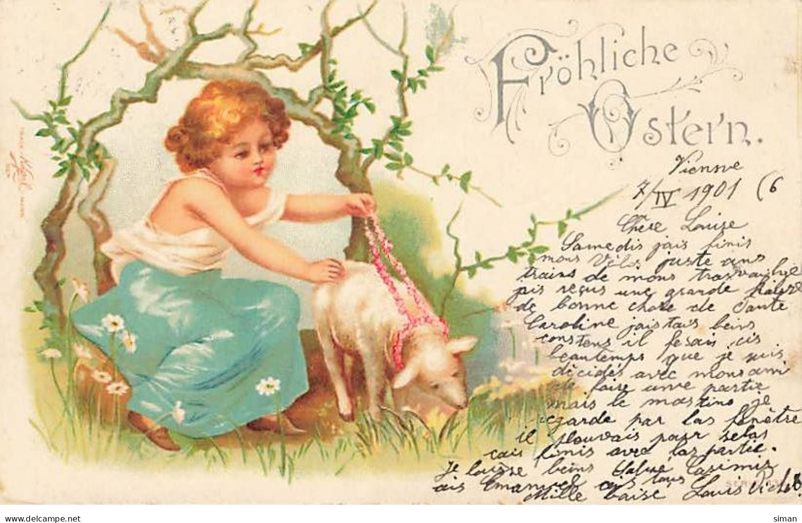 N°23882 - Pâques - Clapsaddle - Fröhliche Ostern - Fillette Tenant Un Mouton Mangeant - Easter