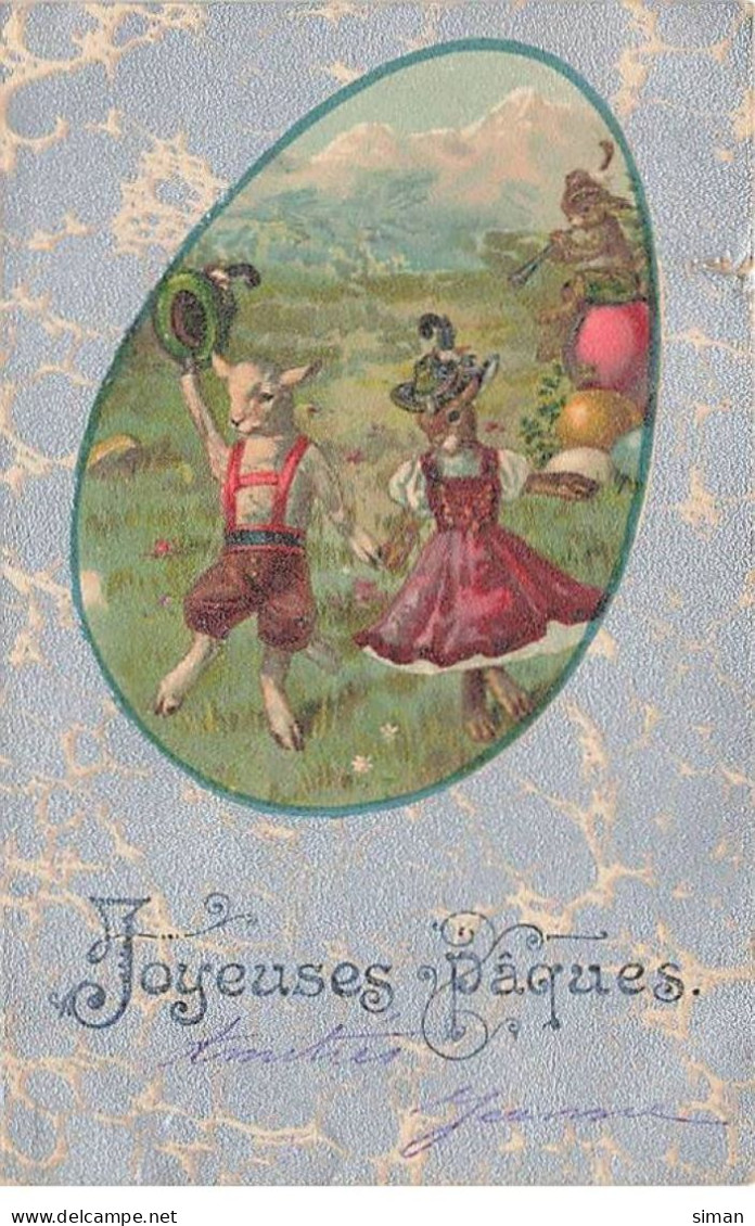 N°23880 - Joyeuses Pâques - Lièvres Habillés En Tenue De Tyrolien, Dansant - Easter