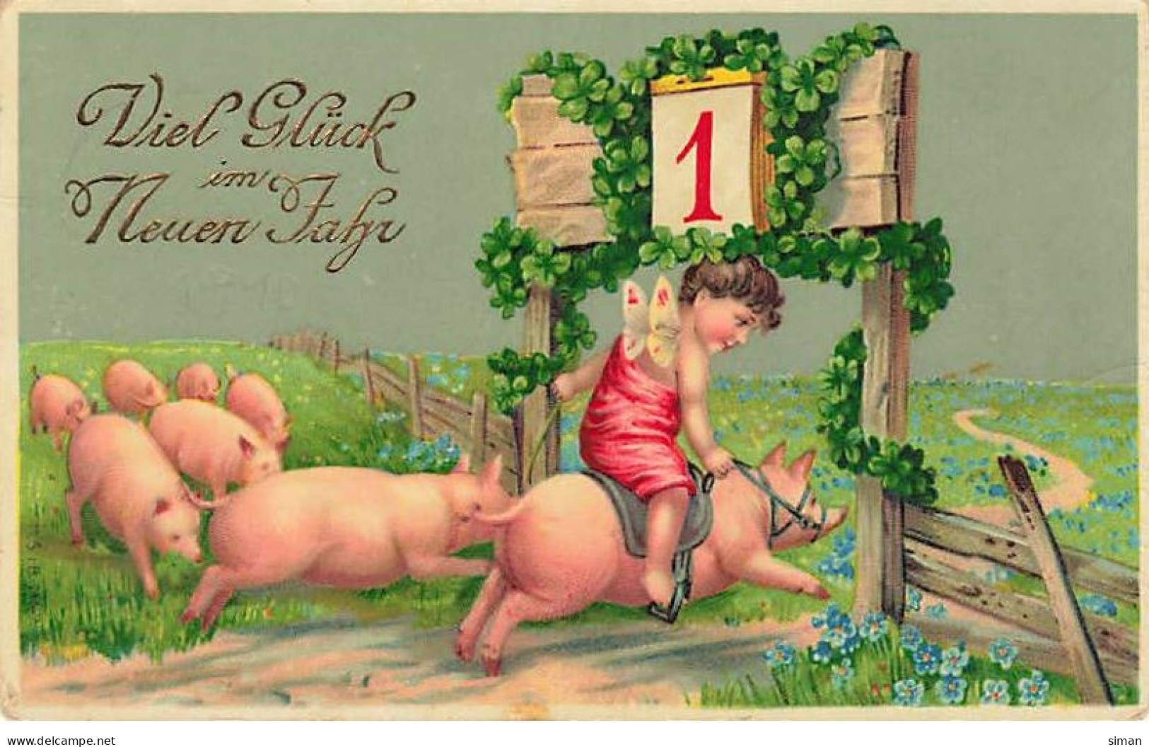 N°23879 - Nouvel An - Viel Glück Im Neuen Jahr - Ange Sur Le Dos D'un Cochon - New Year