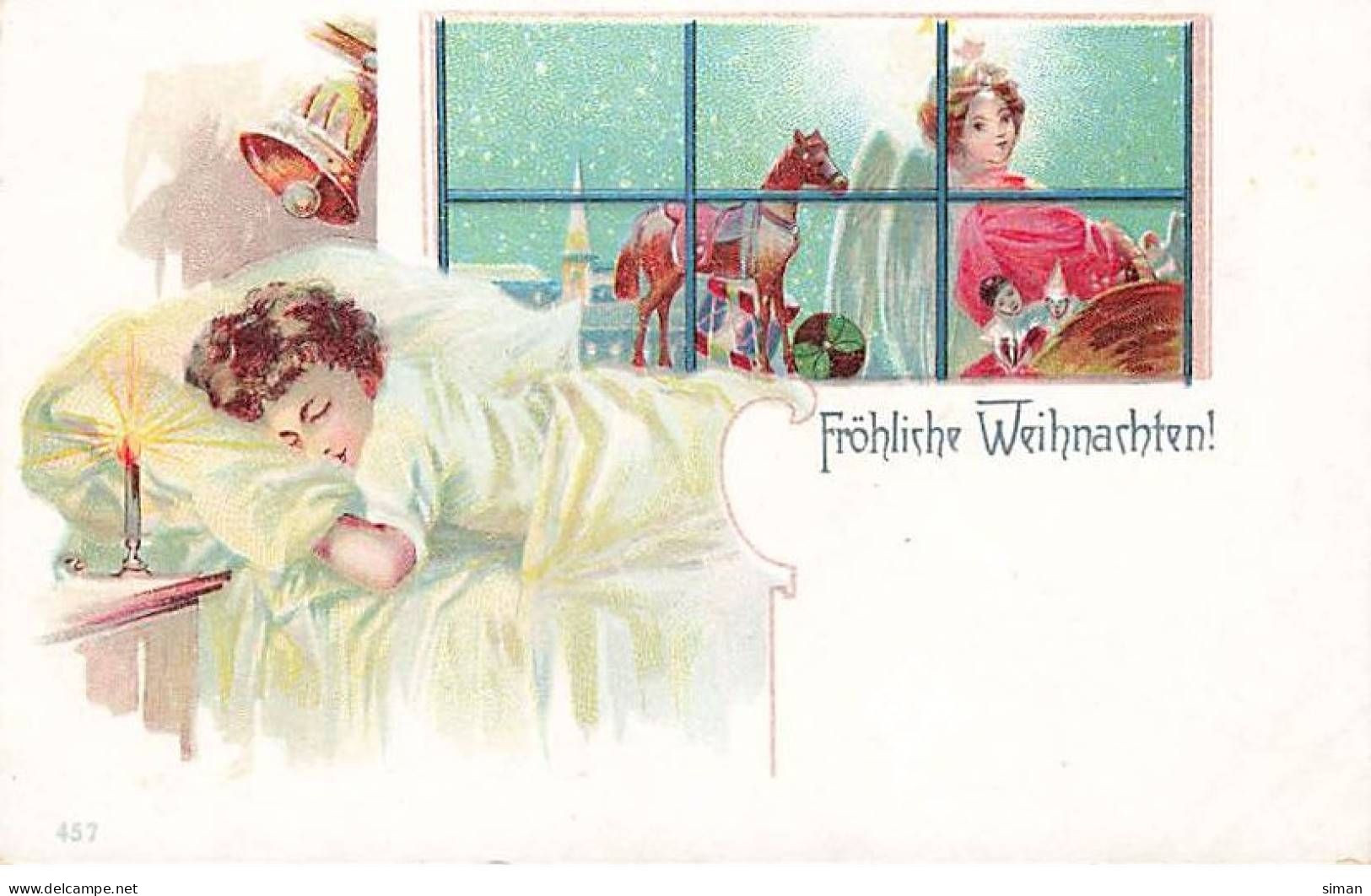 N°23890 - Noël - Fröhliche Weihnachten - Ange Apportant Des Jouets, Pendant Qu'un Enfant Dort Dans Son Lit - Other & Unclassified