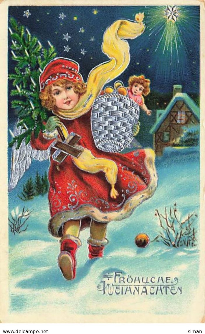 N°23888 - Noël - Fröhliche Weihnachten - Fillette Apportant Un Sapin, Et Des Jouets En Marchant Dans La Nuit - Other & Unclassified