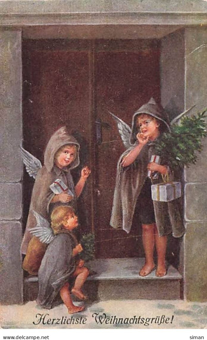 N°23893 - Noël - Herzlichste Weihnachtsgrusse - Anges Frappant à Une Porte - Otros & Sin Clasificación