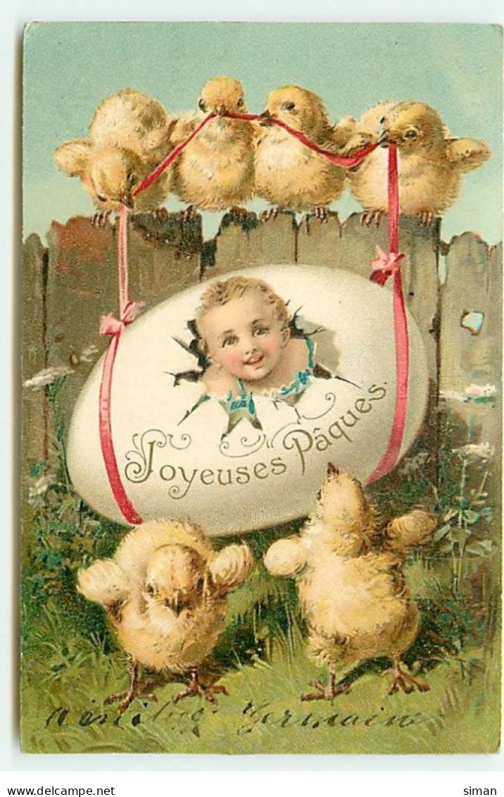 N°22863 - Joyeuses Pâques - Poussins Portant Un Bébé Sortant D'un Oeuf - Easter