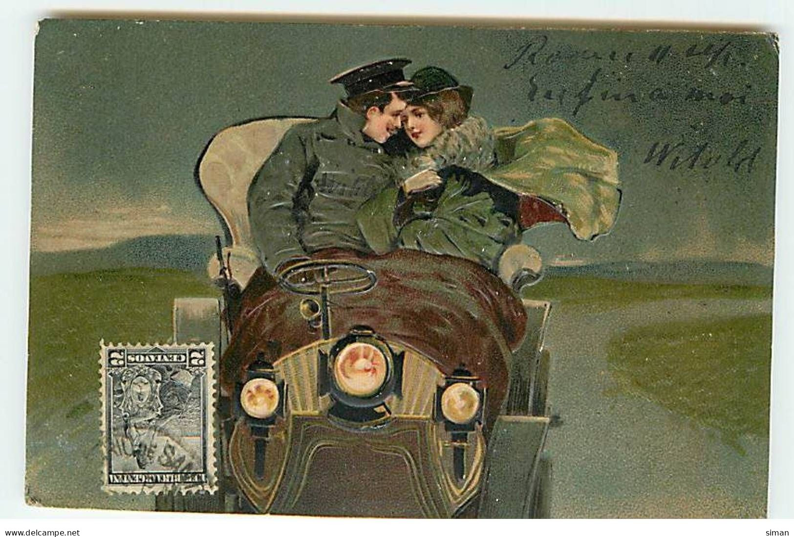 N°22889 - Carte Gaufrée - Fantaisie - Couple Dans Une Voiture - Autres & Non Classés