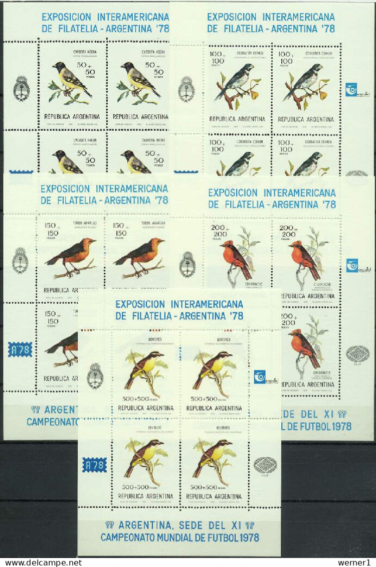 Argentina 1978 Football Soccer World Cup Set Of 5 Sheetlets Birds MNH - 1978 – Argentine