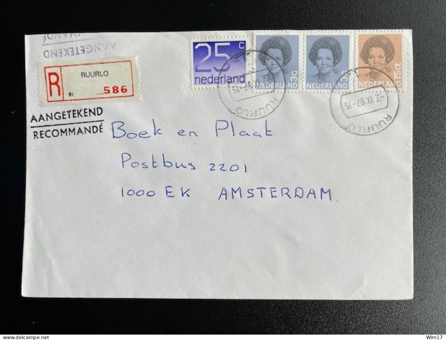 NETHERLANDS 1987 REGISTERED LETTER RUURLO TO AMSTERDAM 07-09-1987 NEDERLAND AANGETEKEND - Lettres & Documents