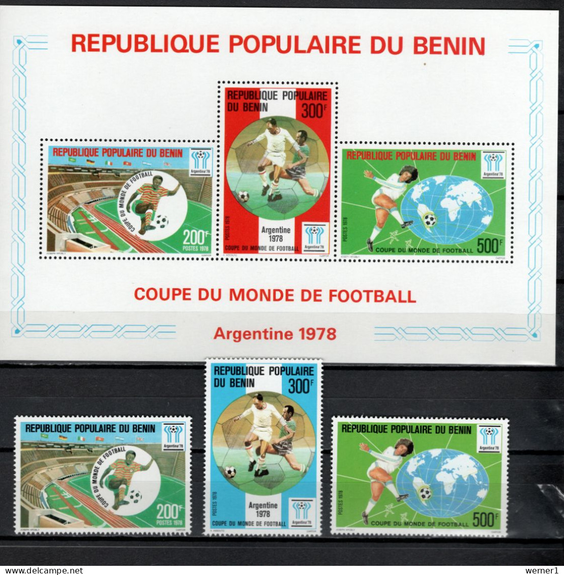 Benin 1978 Football Soccer World Cup Set Of 3 + S/s MNH - 1978 – Argentine