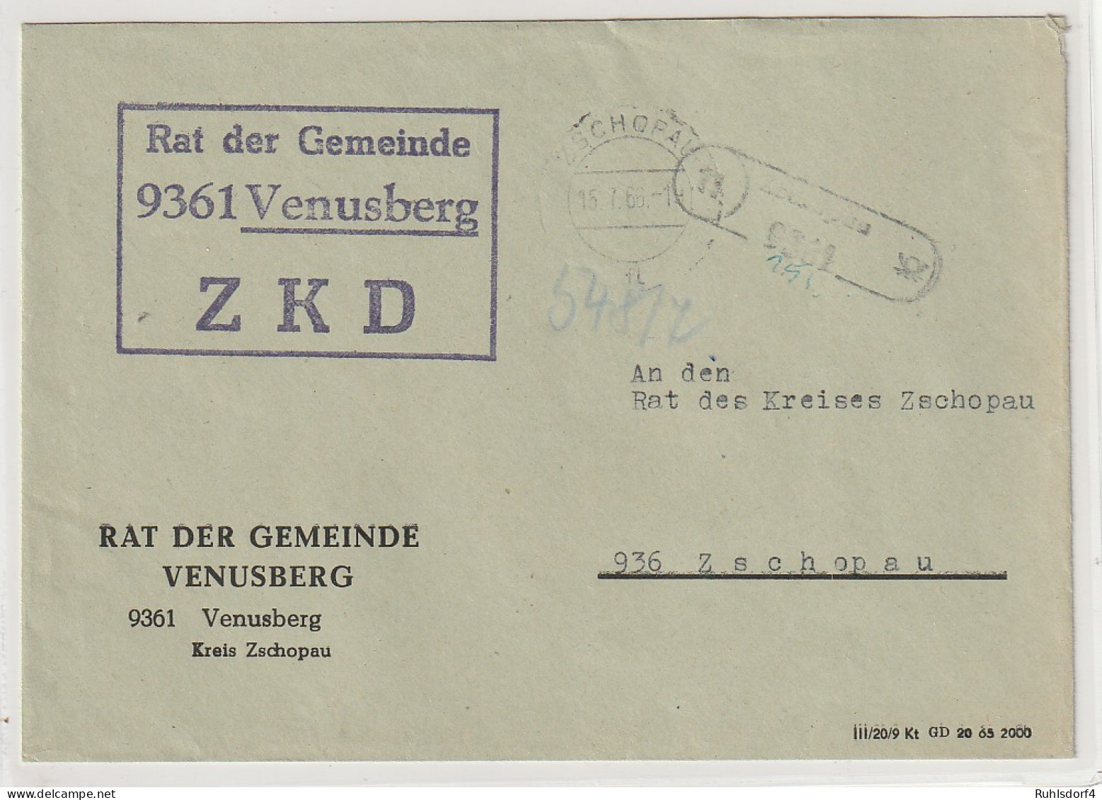 ZKD-Brief über Postnebenstelle Venusberg - Autres & Non Classés