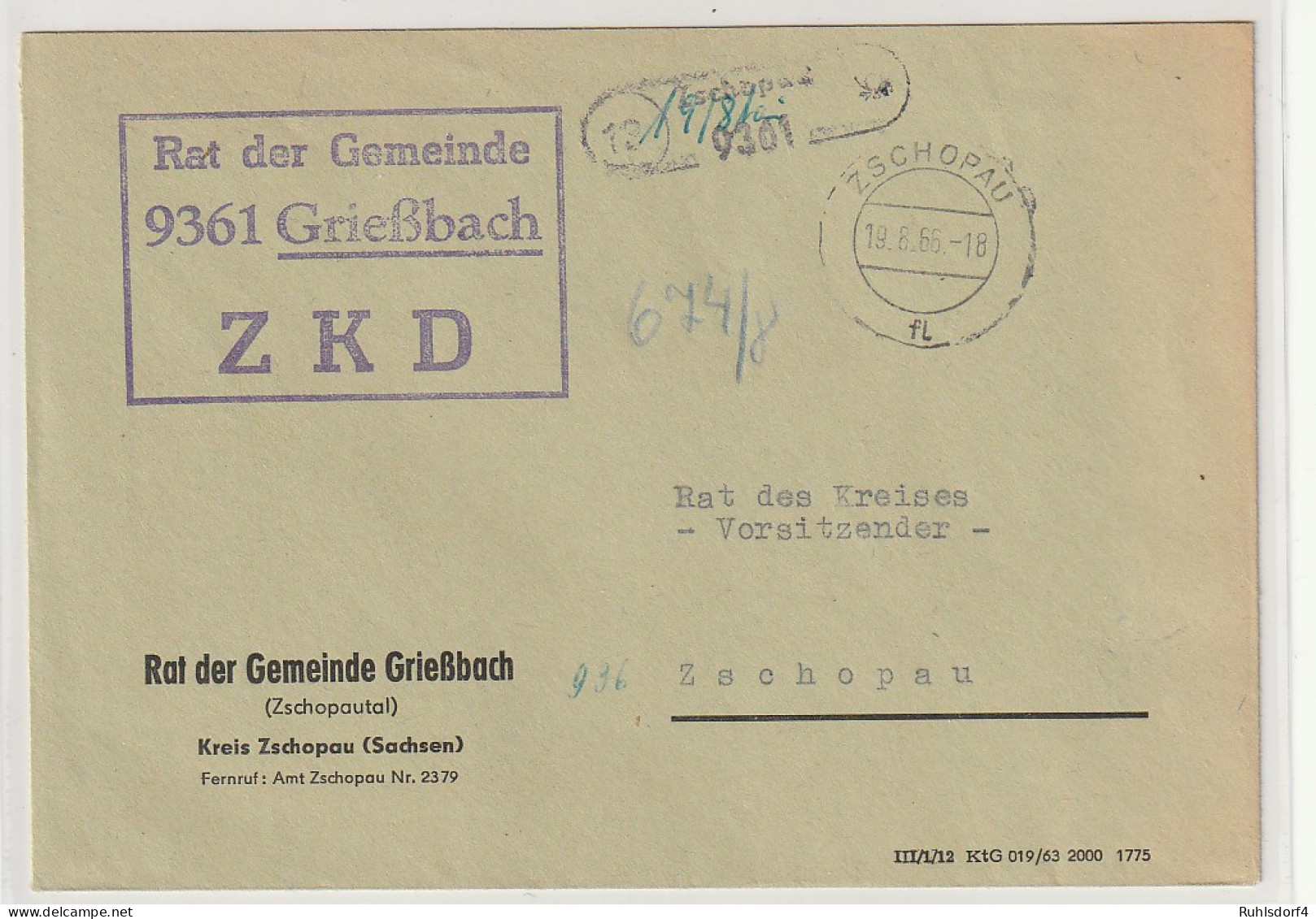 ZKD-Brief über Postnebenstelle Griesbach - Altri & Non Classificati