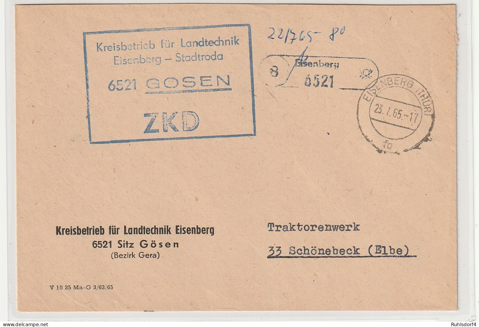 ZKD-Brief über Postnebenstelle Gösen - Otros & Sin Clasificación
