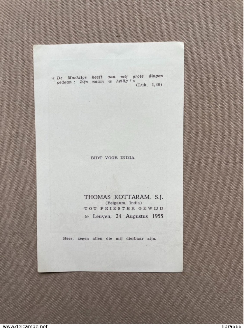 PRIESTERWIJDING - Thomas KOTTARAM, S.J. - 1955 - BELGAUM, India - LEUVEN - Devotion Images