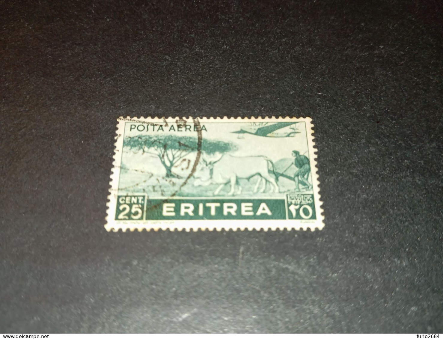 07AL07 COLONIE ITALIANE ERITREA 1936 SERIE PITTORICA POSTA AEREA CENT. 25 "O" - Erythrée