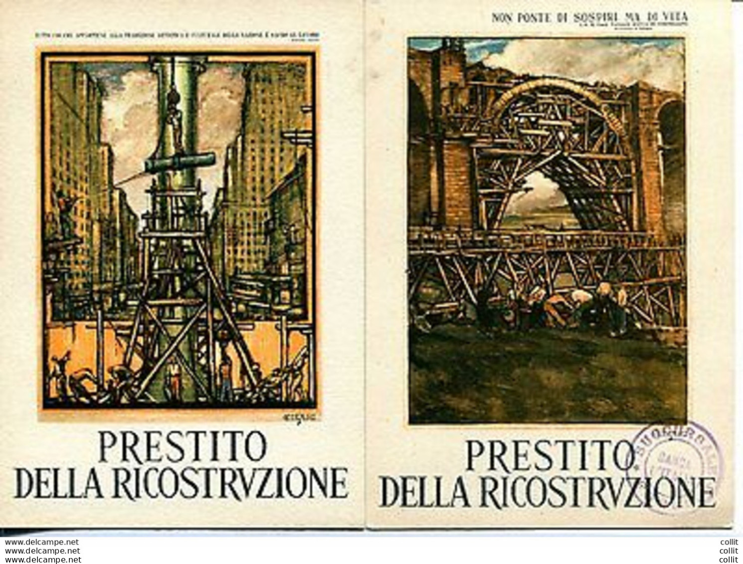 Prestito Della Ricostruzione - Due Cartoline Disegnate Da Cisari - Marcophilia