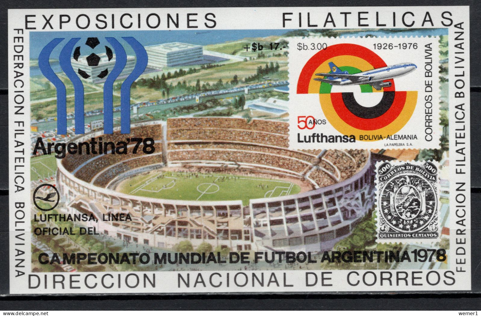 Bolivia 1978 Football Soccer World Cup, Aviation S/s MNH -scarce- - 1978 – Argentine