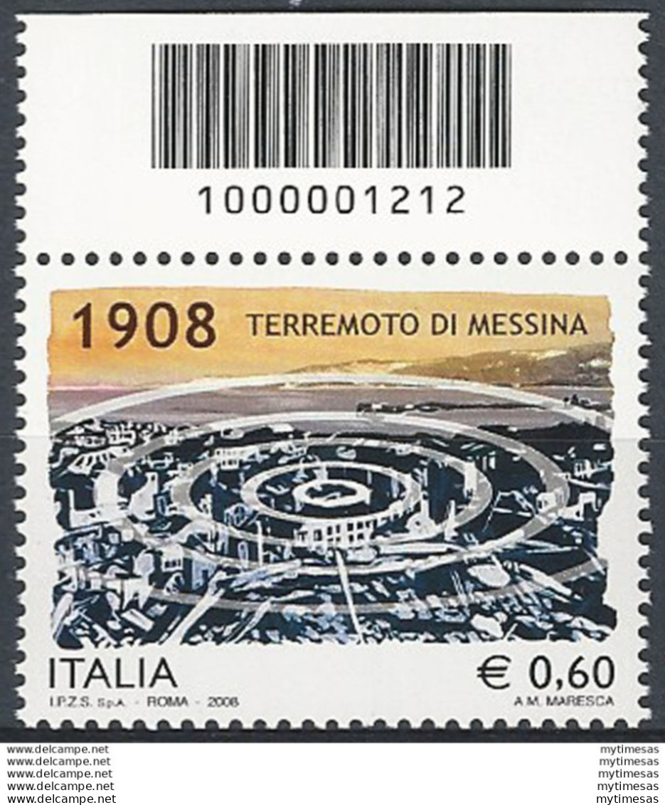 2008 Italia Terremoto Di Messina Codice A Barre MNH Unif. 3118cb - Andere & Zonder Classificatie
