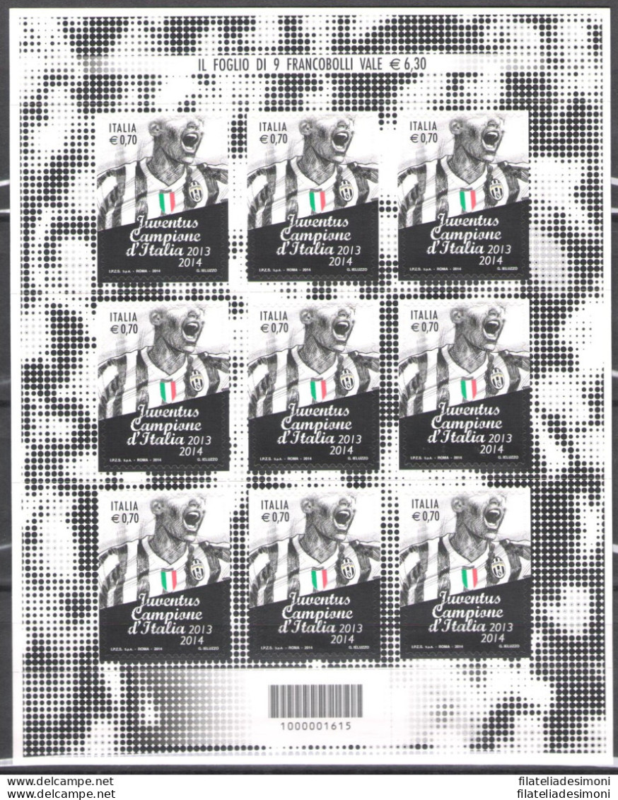 2014 Italia - Repubblica , Minifoglio Juventus Campione , Catalogo Sassone N° 31 , MNH** - Hojas Completas