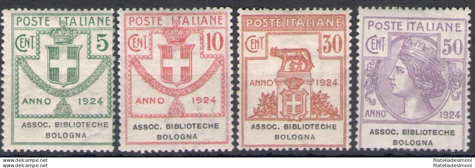 1924 Italia , Enti Parastatali, Serie Completa 1/4 ,4 Valori , Associazione Bibblioteche Bologna , MNH** - Sonstige & Ohne Zuordnung