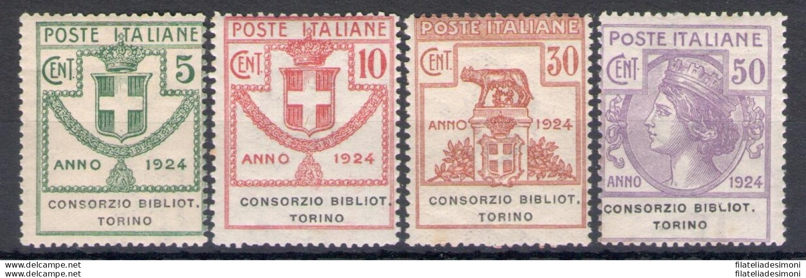 1924 Italia , Enti Parastatali, Serie Completa 30/33 ,4 Valori , Consorzio Bibblioteche Torino , MNH** - Otros & Sin Clasificación